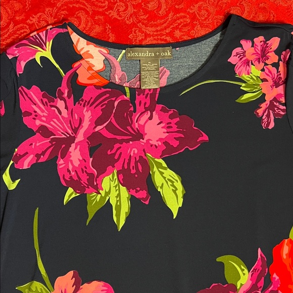 Alexandra + Oak Floral Jersey Women's Dress w/Bell Sleeves XL - Picture 2 of 5